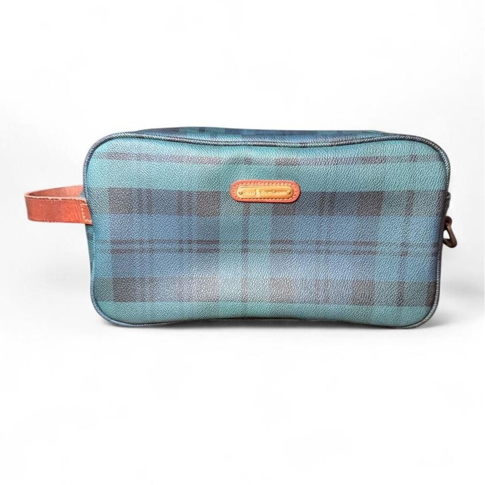 Vintage Polo Ralph Lauren Black Watch Plaid Toiletry Travel Bag Clutch 9”